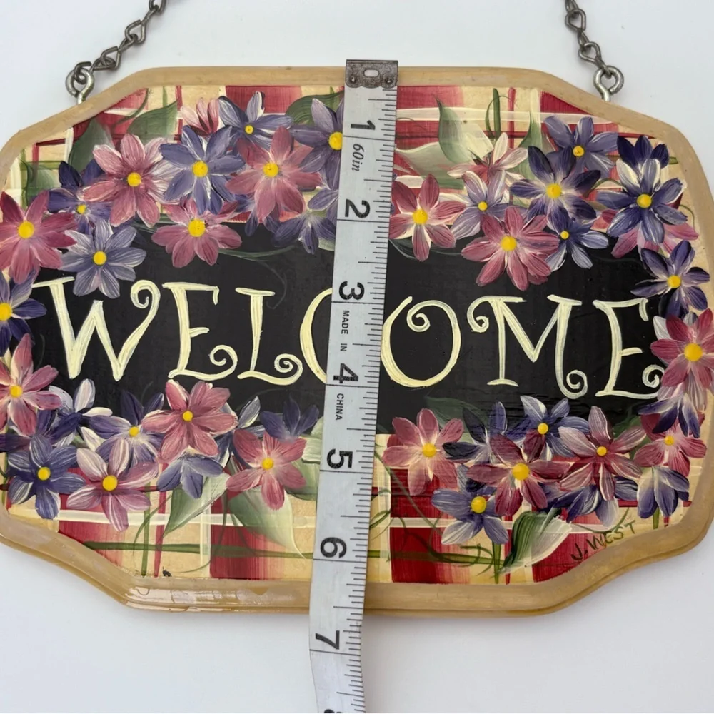 Hand-painted, Signed Floral Welcome Sign
